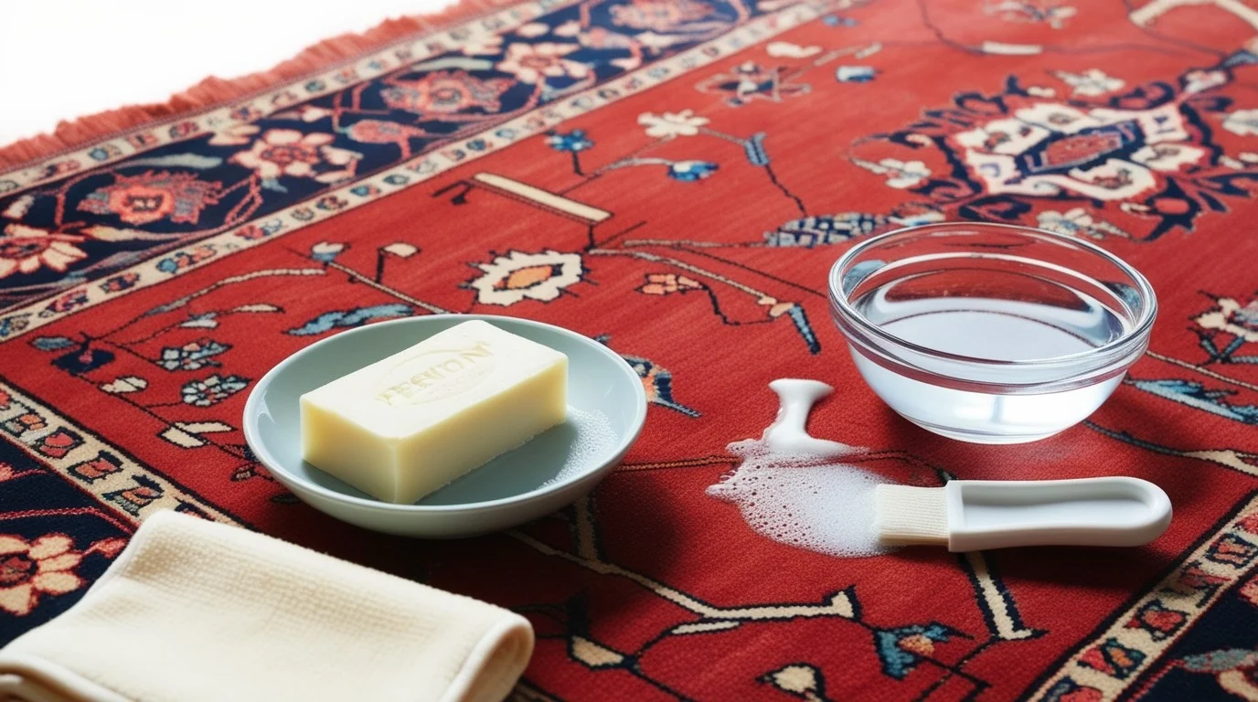 استفاده از صابون برای پاک کردن چسب از روی فرش